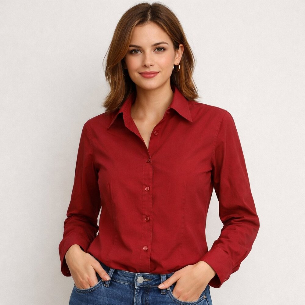 Button Down Shirt Womens Size 4 Casual Corner Red Cotton Y2K Vintage Top Work